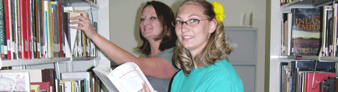 Students using the library.